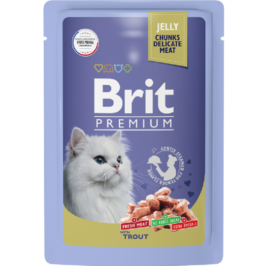 Уп.Корм для кошек «Brit» Premium, для взрослых кошек, 5050185, форель в желе, 14х85 г