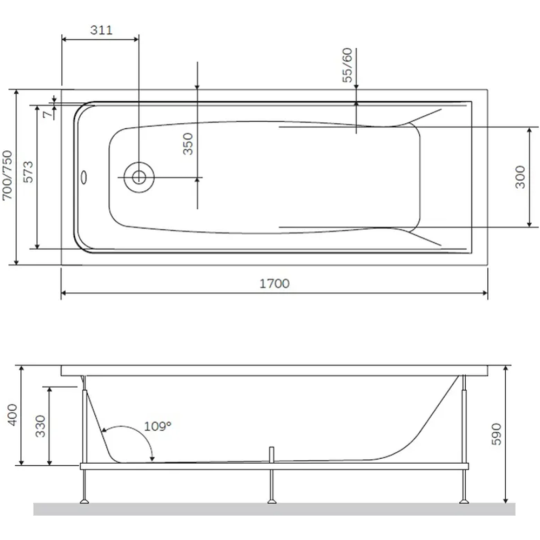 Каркас для ванны «AM.PM» Gem, W90A-170-070W-R, серый