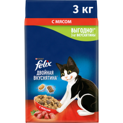 Корм для кошек «Felix» Двой­ная Вкус­ня­ти­на, с мясом, 3 кг