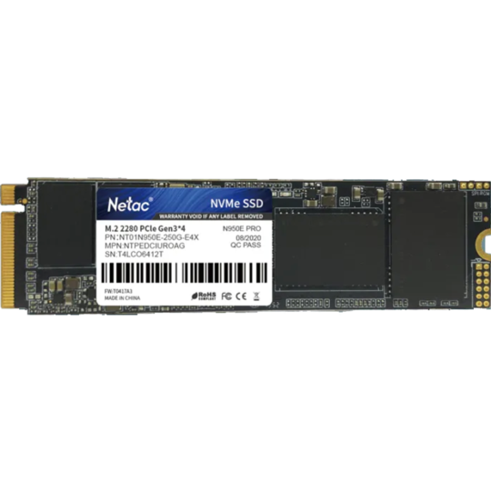 SSD диск «Netac» N950E Pro 250GB, NT01N950E-250G-E4X