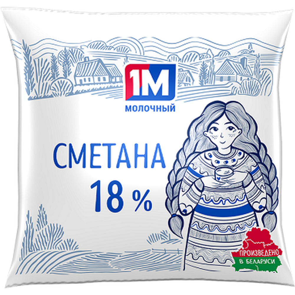 Сметана «1М Молочный» 18%, 400 г #0