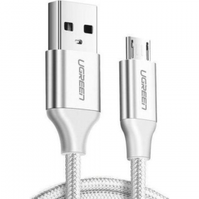 Кабель «Ugreen» USB 2.0 A to Micro USB Nickel Plating Aluminum Braid, US290, White, 60152, 1.5 м