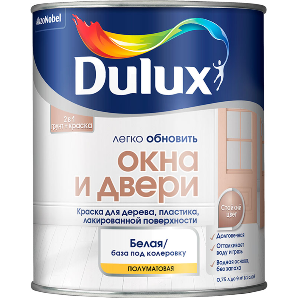 Краска «Dulux» Окна и Двери, белый, полуматовый, 0.75 л