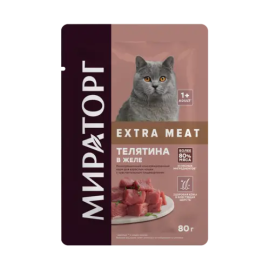 Уп-ка корм "Мираторг" Extra Meat для кошек с чувствительным пищеварением с телятиной в желе, 24х80 г (1,92кг)