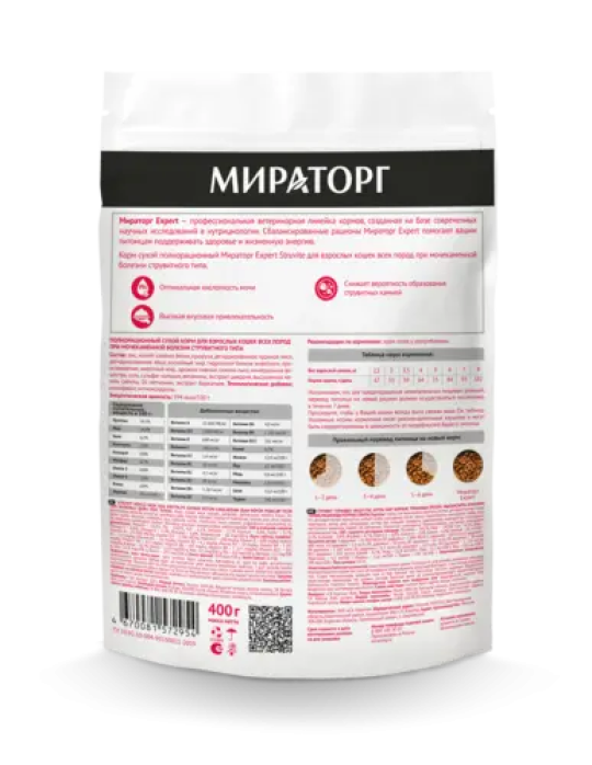 Сухой корм для кошек "Мираторг"  Expert Struvite  при мочекаменной болезни струвитного типа, 400гр.