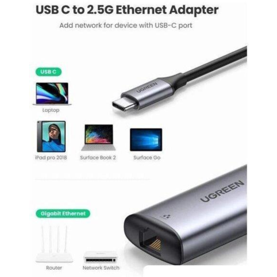 Адаптер «Ugreen» USB-C to RJ45 2.5G Ethernet Adapter CM275, Space Gray 70446