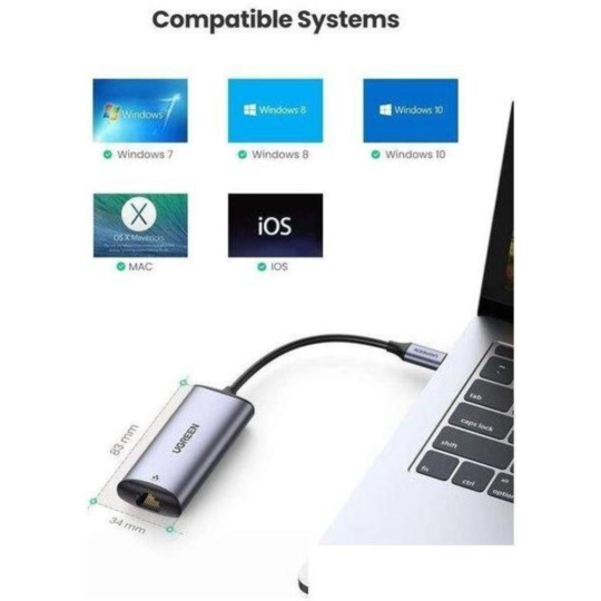 Адаптер «Ugreen» USB-C to RJ45 2.5G Ethernet Adapter CM275, Space Gray 70446