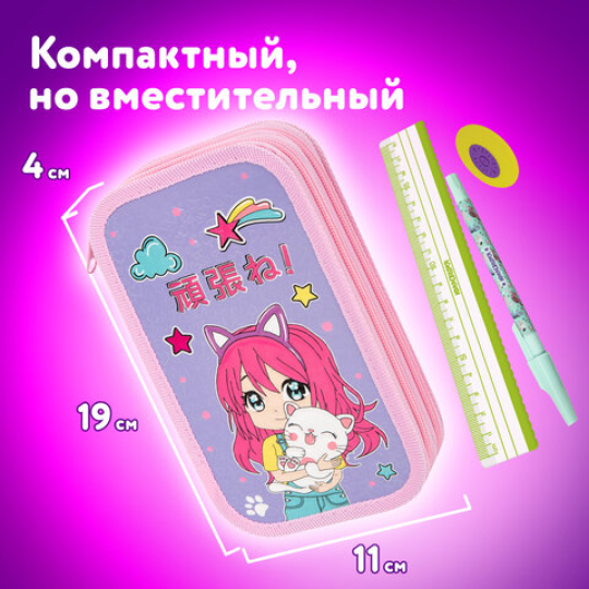 Пенал ЮНЛАНДИЯ, 2 отделения, 19х11 см, "Anime hugs", 272293