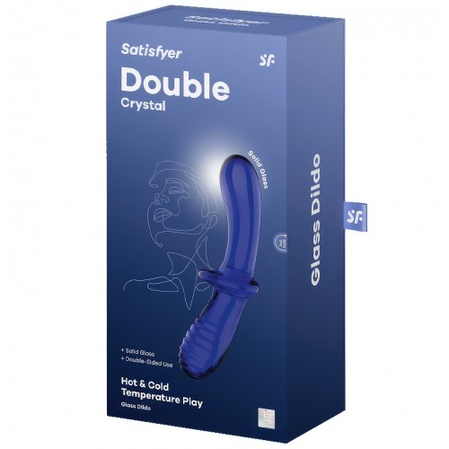 Двусторонний фаллос из стекла Satisfyer Double Crystal синий 20 см