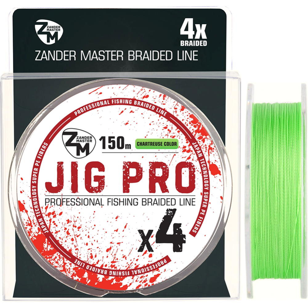 Плетеный шнур «ZanderMaster» JIG PRO 4X, Шартрез, 0.12 мм, 150 м