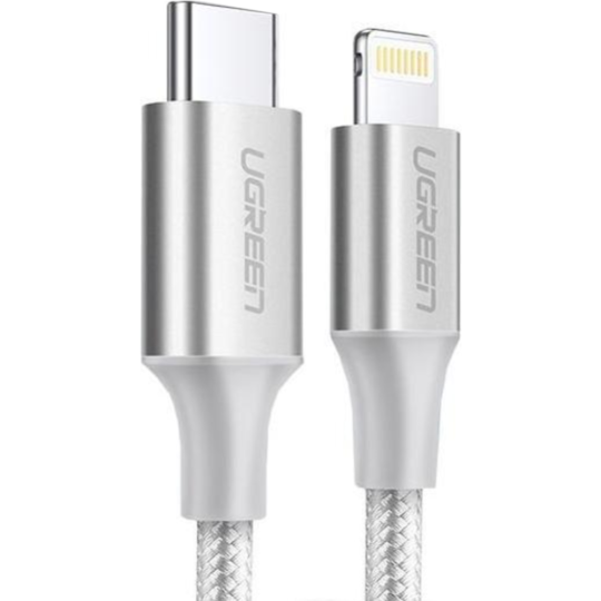 Кабель «Ugreen» USB-C to Lightning M/M Aluminum Shell Braided, US304, Silver, 70525, 2 м