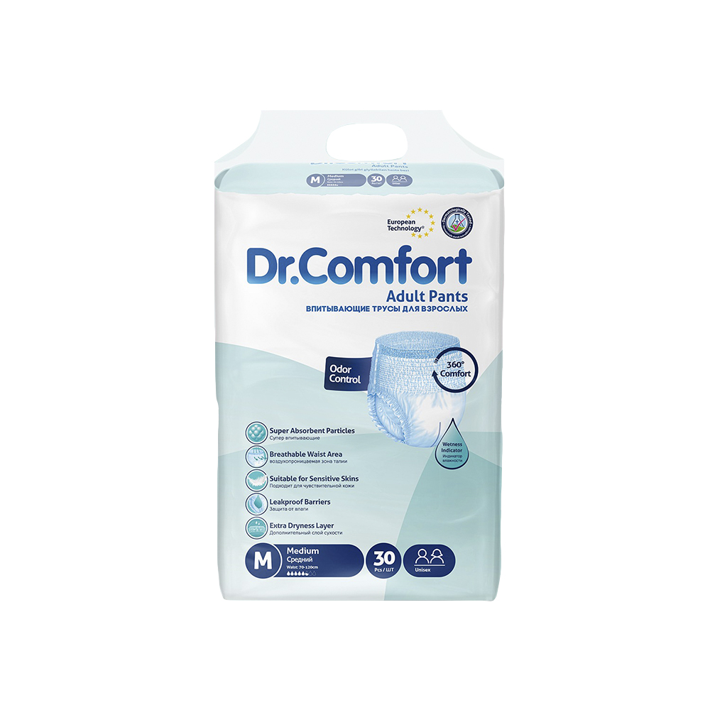 Впи­ты­ва­ю­щие под­гуз­ни­ки-трусы для взрос­лых «Dr.Comfort» Jumbo Adult Pant, Medium- 30 шт. х4 уп.