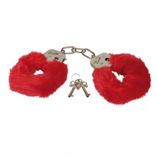 Металлические наручники с красным мехом