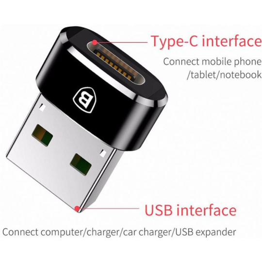 Адаптер «Baseus» USB Male To Type-C Female Adapter Converter Black, CAAOTG-01