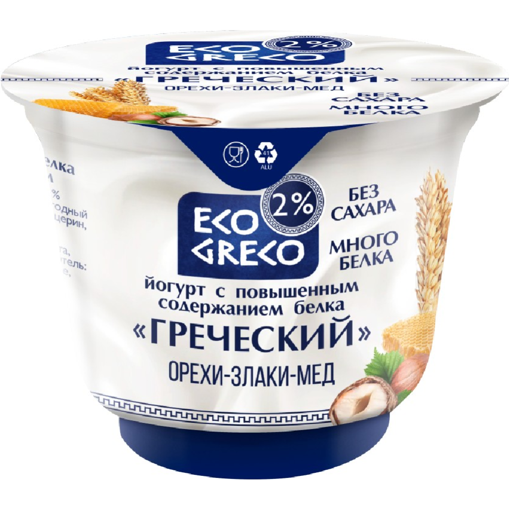 Йогурт гре­че­ский «Eco Greco» орех-злаки-мед, 2 %, 230 г #0