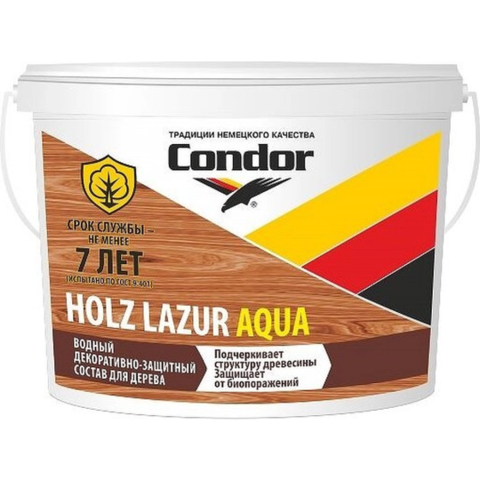 Защитно-декоративный состав «Condor» Holz Lazur Aqua, сосна, 0.9 кг