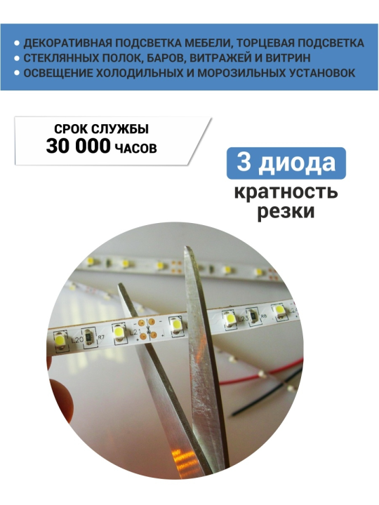 Лента светодиодная SMD2835-60 LED/м-IP65-12 В-4,8 Вт/м-синий (5 м) TDM SQ0331-0313(5)