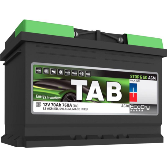 Аккумулятор автомобильный «TAB» EcoDry Stop&Go AGM 95 R, 850A, 353х175х190, 213090