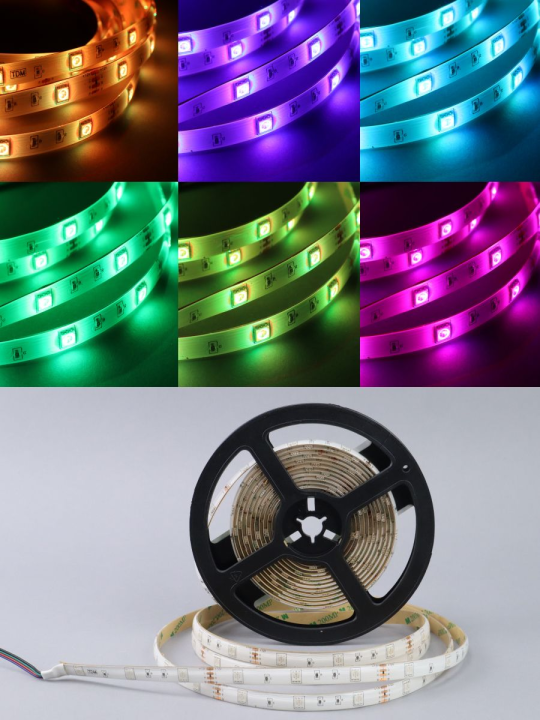 Лента светодиодная SMD5050-30 LED/м-IP65-12 В-7,2 Вт/м-RGB (5 м) TDM SQ0331-0319(5)