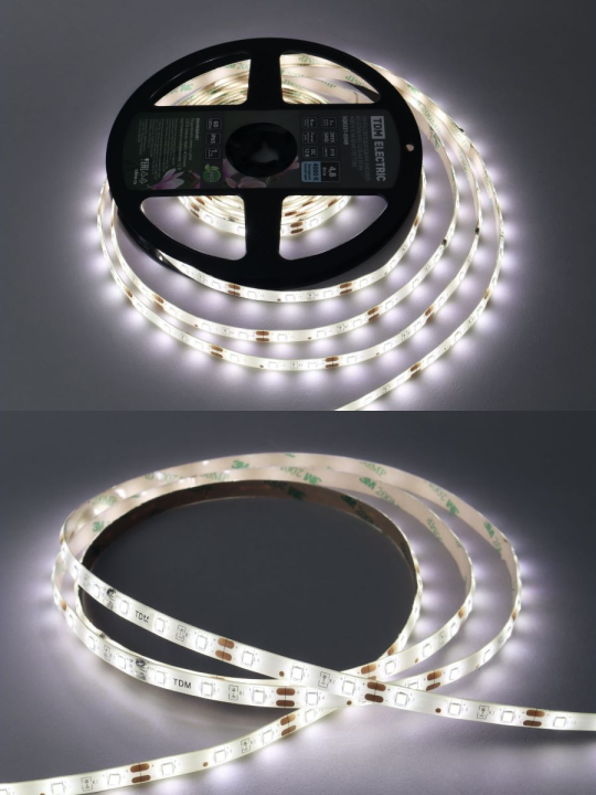 Лента светодиодная SMD2835-60 LED/м-IP65-12 В-4,8 Вт/м-4000 К (5 м) блистер TDM SQ0331-0349(5)