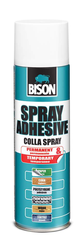 Аэрозольный клей 2-в-1 постоянной и временной фиксации Bison Spray Adhesive 500 ml