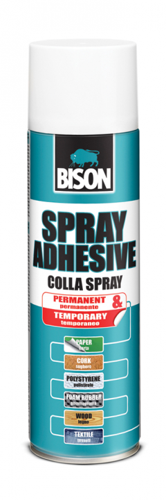 Аэрозольный клей 2-в-1 постоянной и временной фиксации Bison Spray Adhesive 500 ml