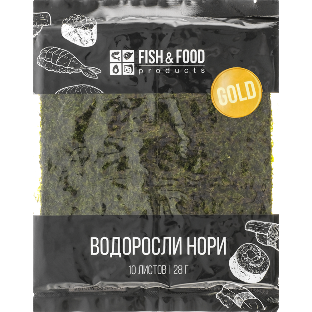 Водоросли для суши «Fish&food» Нори золотые, пресованные жаренные, 28 г #0