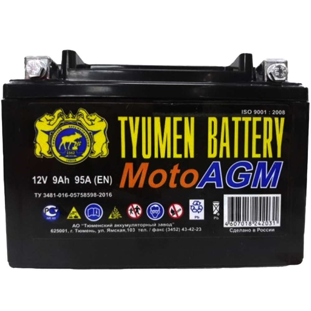 Мотоаккумулятор «Tyumen Battery» YTX9 9Ah, 110A, БП000005417, 150х86х105 мм