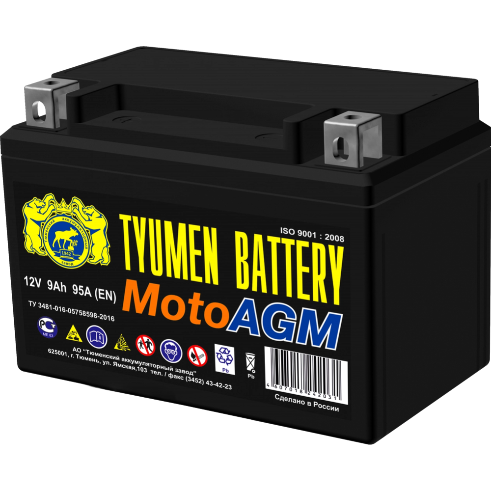 Мотоаккумулятор «Tyumen Battery» YTX9 9Ah, 110A, БП000005417, 150х86х105 мм