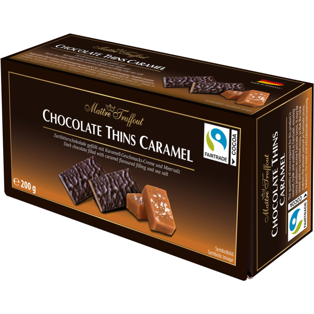 Шо­ко­лад тёмный «Maitre Truffout» Chocolate Thins, ка­ра­мель, 200 г