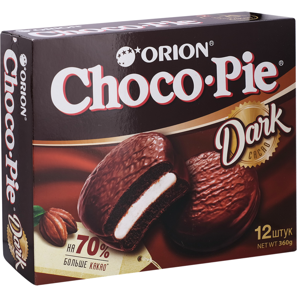 Печенье-бисквит «Choco Pie Orion» Дарк Какао, 12х30 г