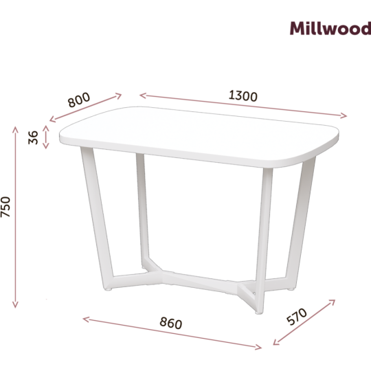 Обеденный стол «Millwood» Мюнхен, ЛДСП белый/черный, 130х80х75 см