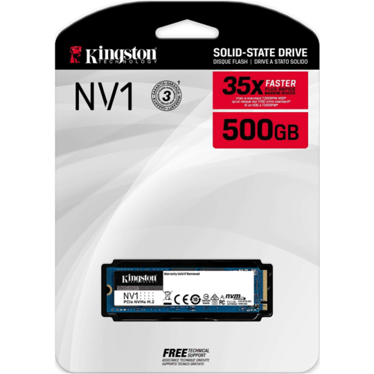 SSD диск «Kingston» NV1 500GB SNVS/500G, M.2, PCI Express 3.0 x4, 3D TLC