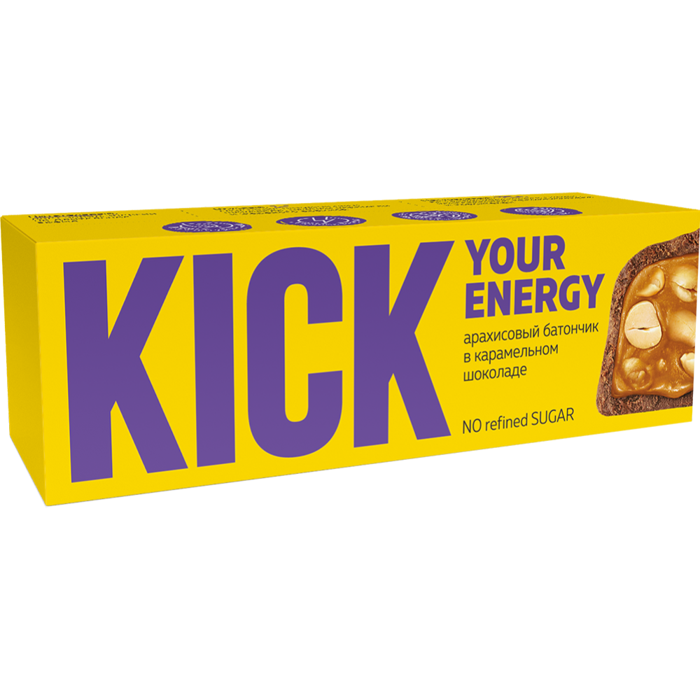 Батончик арахисовый «Kick» в карамельном шоколаде, 45 г #0
