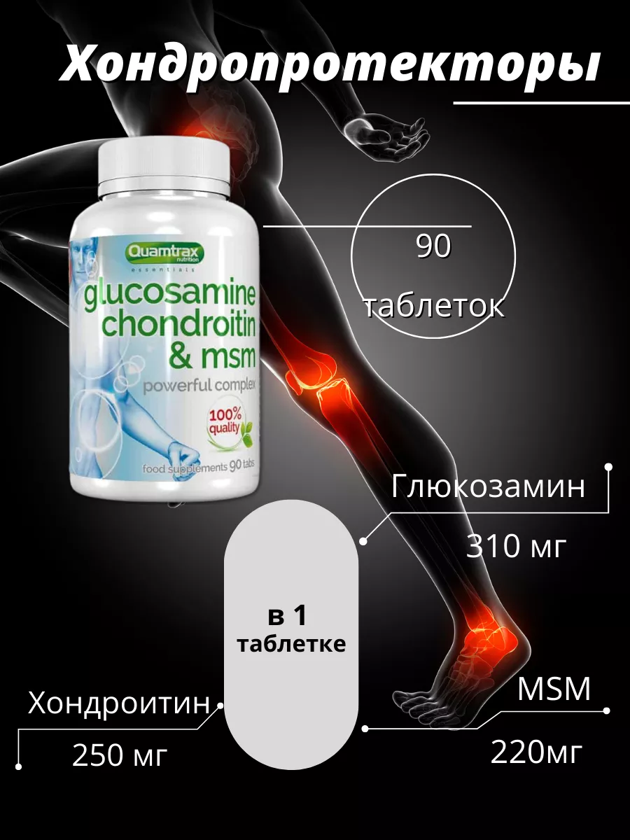 Глюкозамин Хондроитин МСМ  Quamtrax Glucosamine Chondroitine & MSM 90 таб­