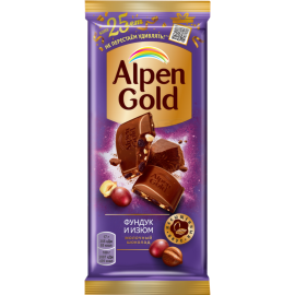 Шоколад молочный «Alpen Gold» с фундуком и изюмом, 80 г