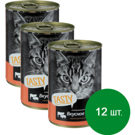 Корм для кошек «Tasty Cat» консервированный полнорационный мясное ассорти в соусе, 12х415 г