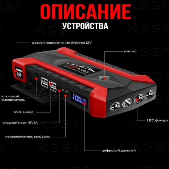 Пусковое зарядное устройство для автомобиля (89800 mAh)/ Набор пуско-зарядное устройство с компрессором