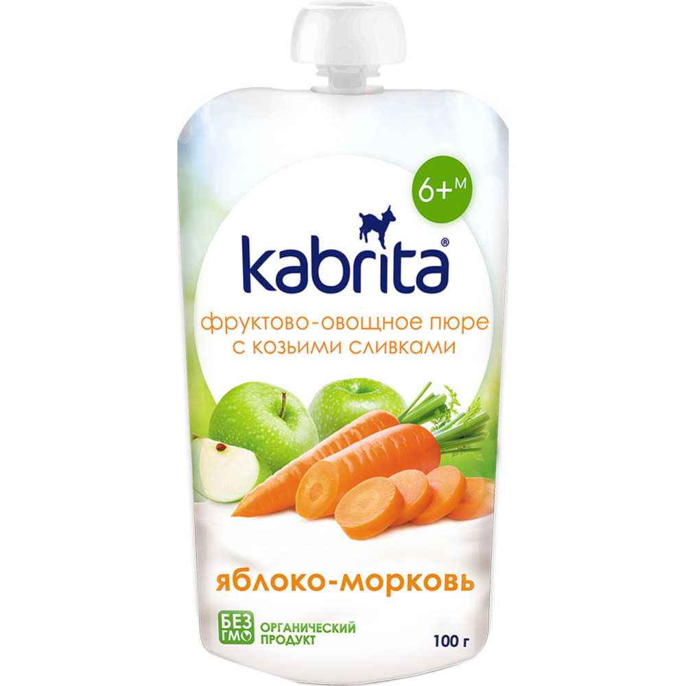 Пюре фруктово-овощное «Kabrita» с козьими сливками, яблоко и морковь, 100 г