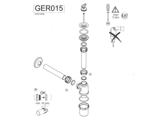 Сифон для умывальника Wisent GER015 (1-1/4",выпуск мет. D63,пробка,Италия)