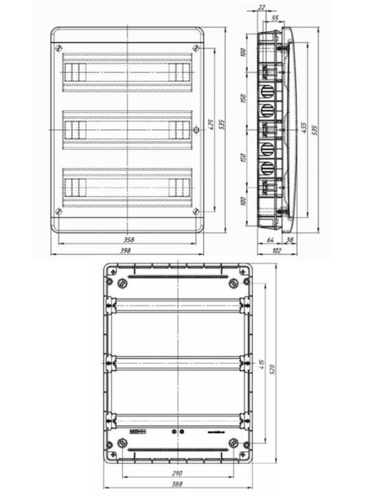 TEKFOR Корпус пластиковый ЩРВ-П-54 IP41 черная прозрачная дверь IEK TF5-KP12-V-54-41-K01-K03