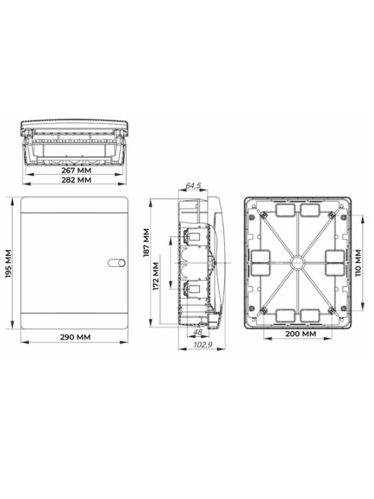 UNION Compact Корпус пластиковый ЩРВ-П-12 IP41 черная прозрачная дверь IEK UIC-KP12-V-12-41-K01