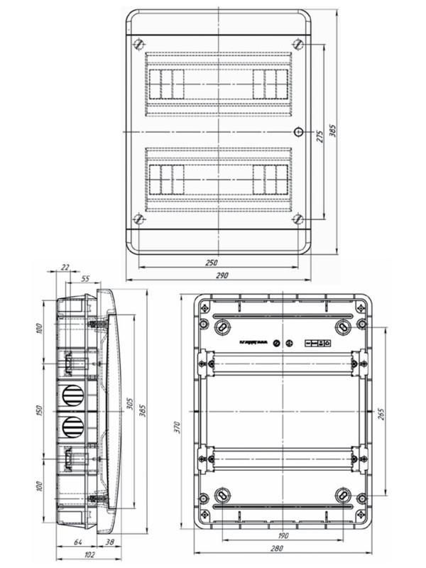 TEKFOR Корпус пластиковый ЩРВ-П-24 IP41 черная прозрачная дверь IEK TF5-KP12-V-24-41-K01-K03