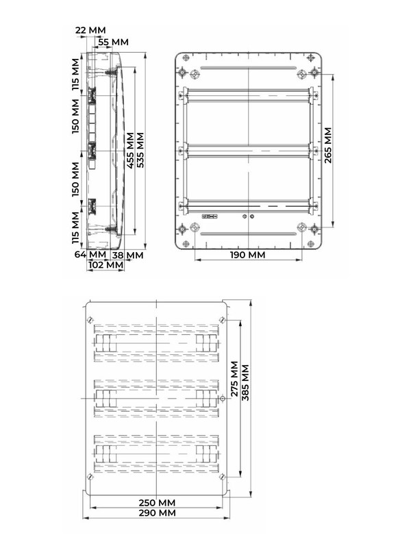 TEKFOR Корпус пластиковый ЩРВ-П-24 IP41 черная прозрачная дверь IEK TF5-KP12-V-24-41-K01-K03