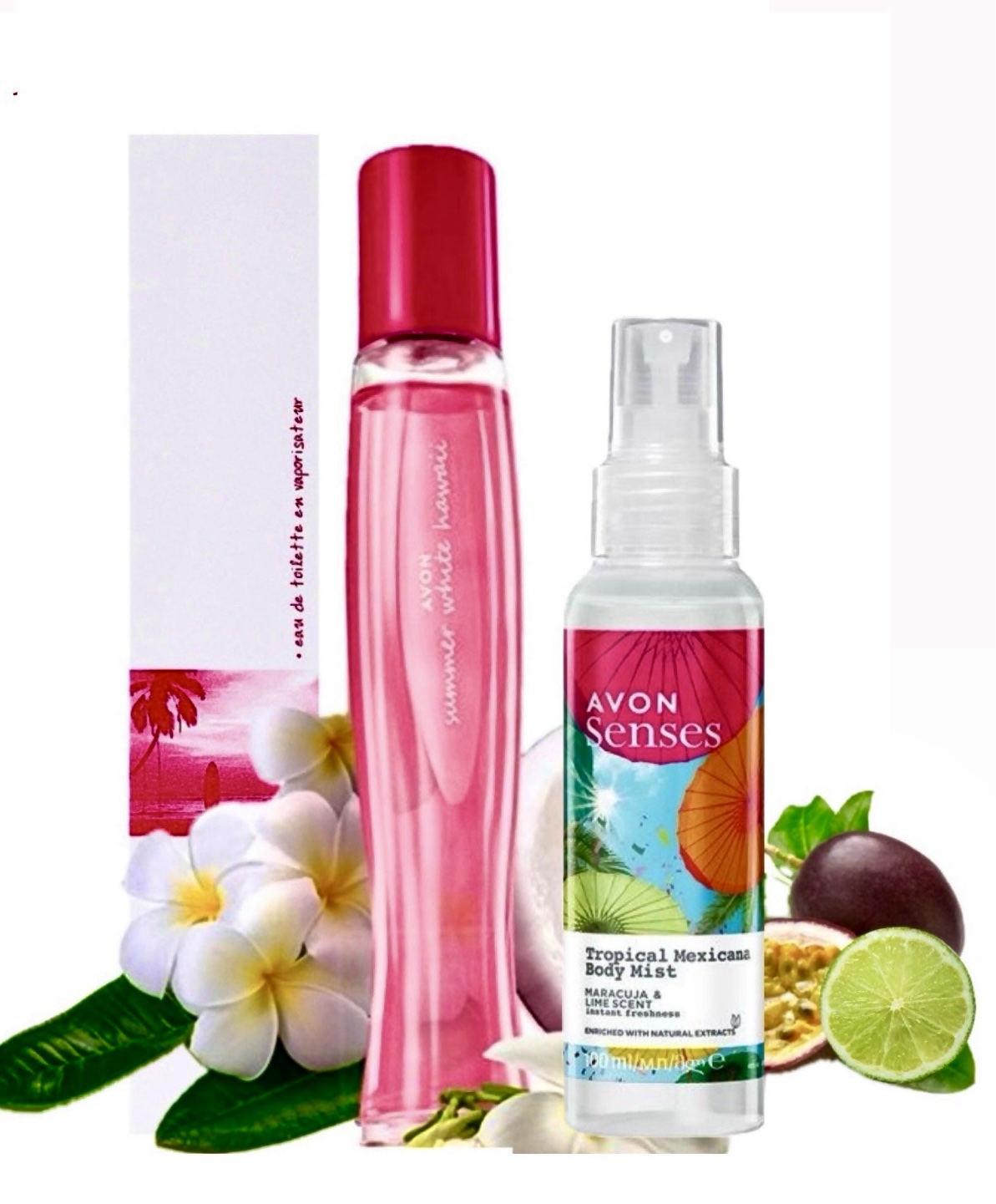 Парфюмерный набор Avon Summer White Hawaii для нее (Туалетная вода Summer White Hawaii, 50 мл + Лосьон-спрей для тела "Мексиканские тропики", 100 мл