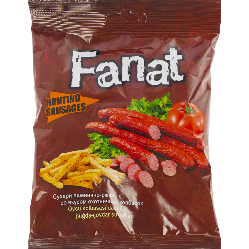 Сухарики пшенично-ржаные «Fanat» со вкусом охотничьих колбасок, 60 г #0