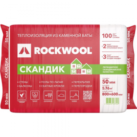 Вата ми­не­раль­ная «ROCKWOOL» Лайт Баттс Скан­дик, 80x60x5 см