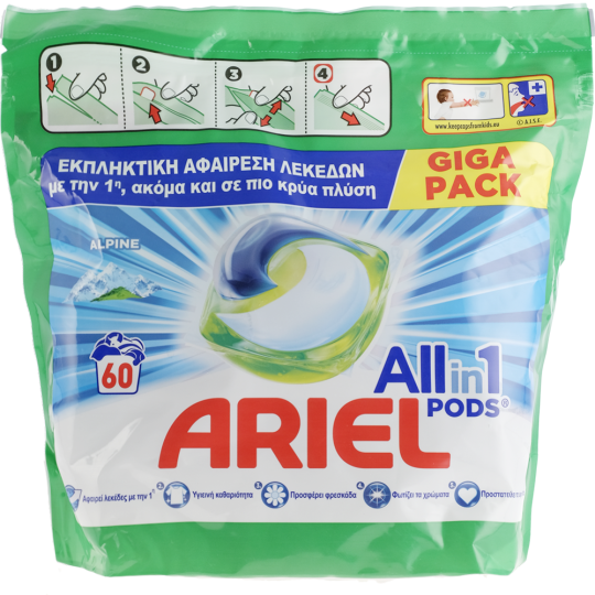 Капсулы для стирки «Ariel» All in 1 Pods, Alpine 60 шт