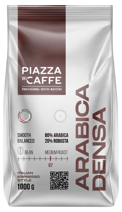 Кофе в зернах Piazza del Caffe Arabica Densa, комплект из 2 пакетов по 1 кг каждый.