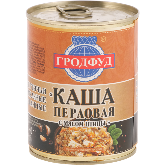 Консерва мясная «Гродфуд» каша перловая с мясом птицы, 340 г